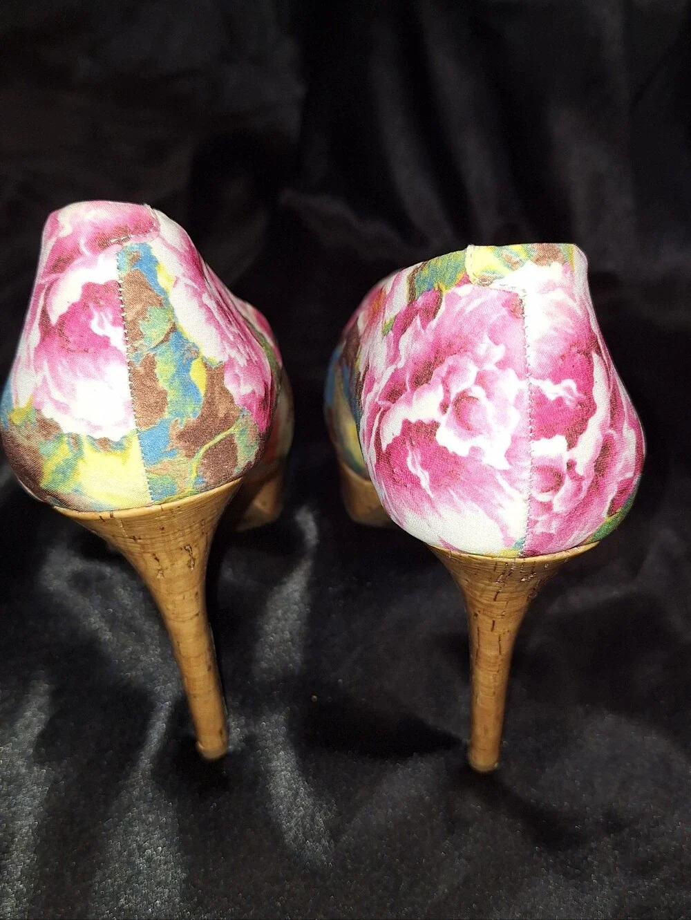 Like New Jessica Simpson Heels~Waleo~Floral Cork Platform Pumps~Pink~Size 9